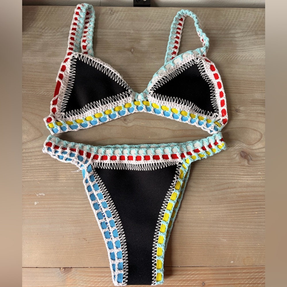 Reversible Colorful Crochet Trim Bikini Set